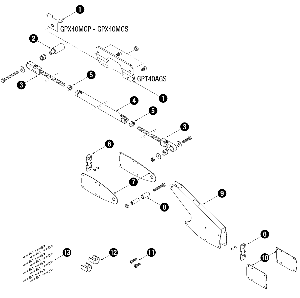 RYSUNEK SCHEMAT PRZEGUBU DO SZLABANÓW PX PT 803XA-0180 CAME
